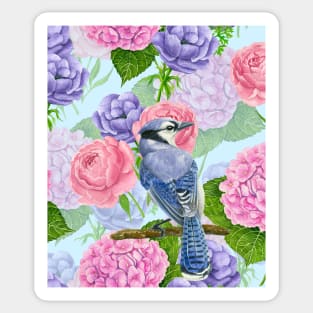 Blue jay and flowers watercolor pattern Sticker